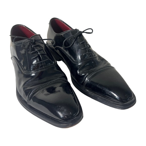 Boss Other - Hugo BOSS Mens 9.5 Black Patent Leather Dress Shoes Cap Toe Lace Up Formal